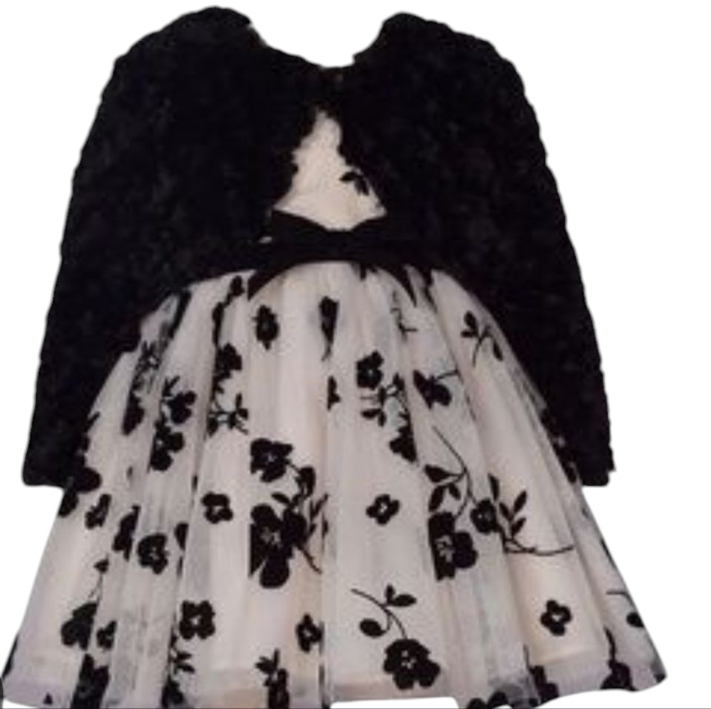 IRIS & IVY Elegant Black and White Floral Kids Coat... Size 12 Month